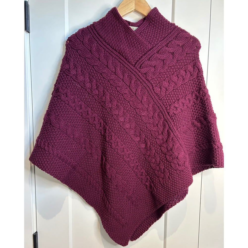 Aran Sweater Market  100% Merino Wool Cable Knit Poncho Made in Ireland SM